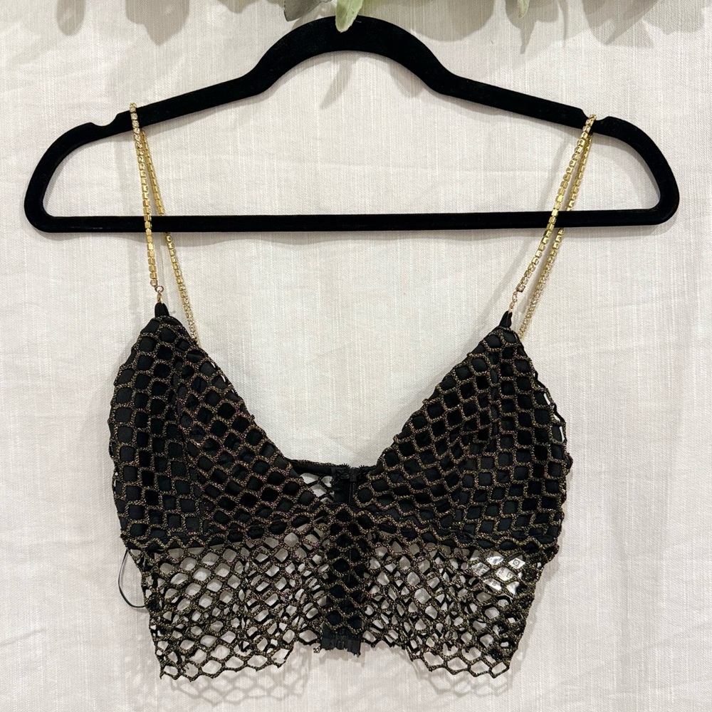 Superdown Black and Gold Net Crop Top